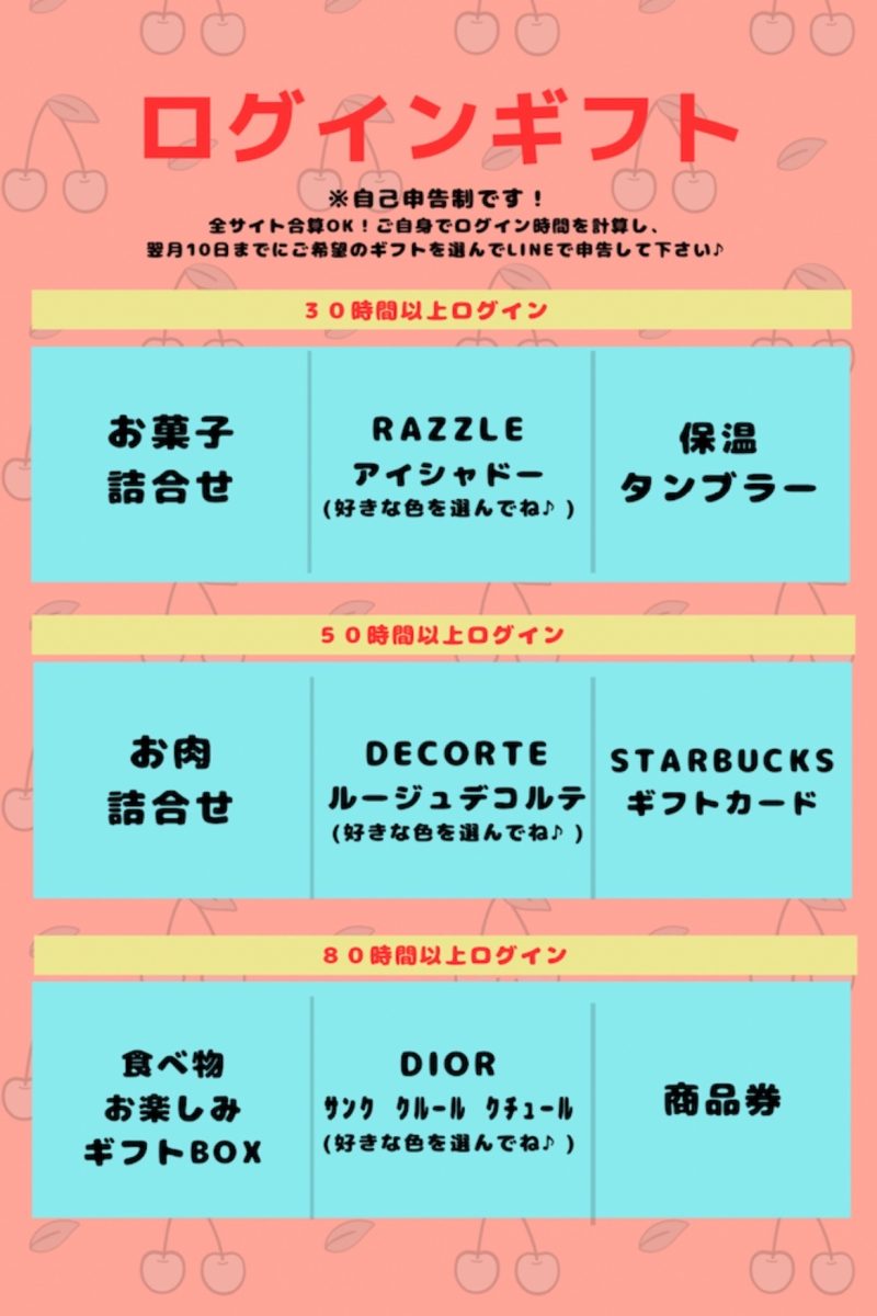 ログインしただけギフトがもらえる！